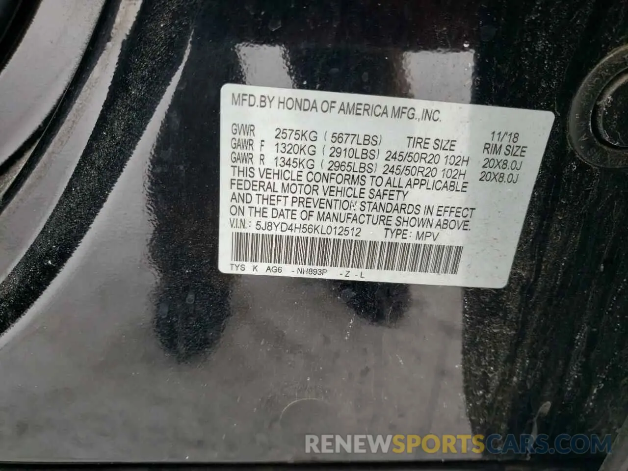 13 fotografías del automóvil dañado 5J8YD4H56KL012512 ACURA MDX 2019