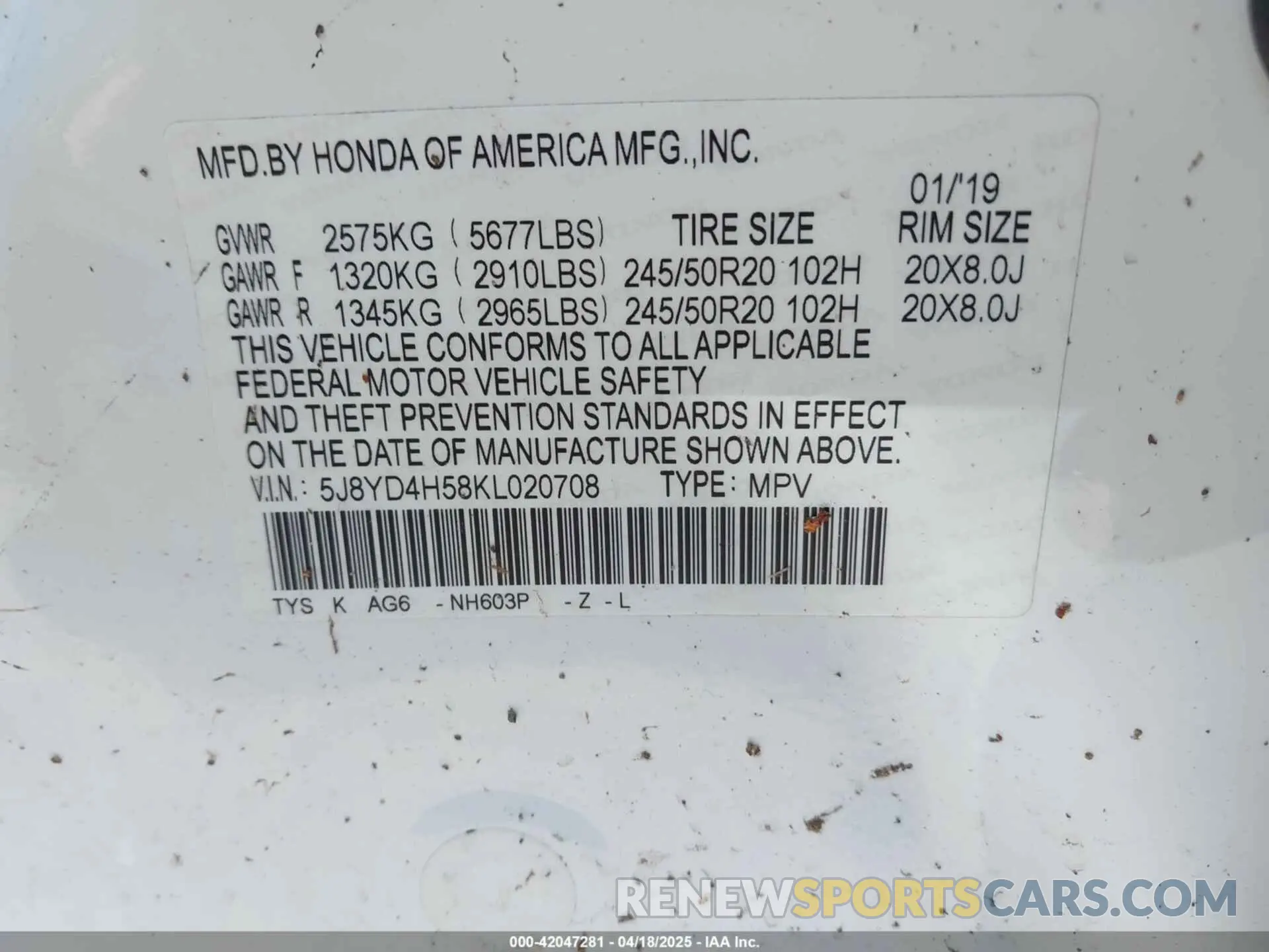 9 fotografías del automóvil dañado 5J8YD4H58KL020708 ACURA MDX 2019
