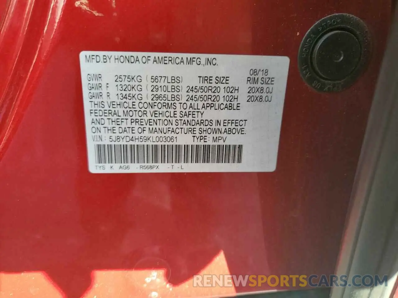 14 fotografías del automóvil dañado 5J8YD4H59KL003061 ACURA MDX 2019