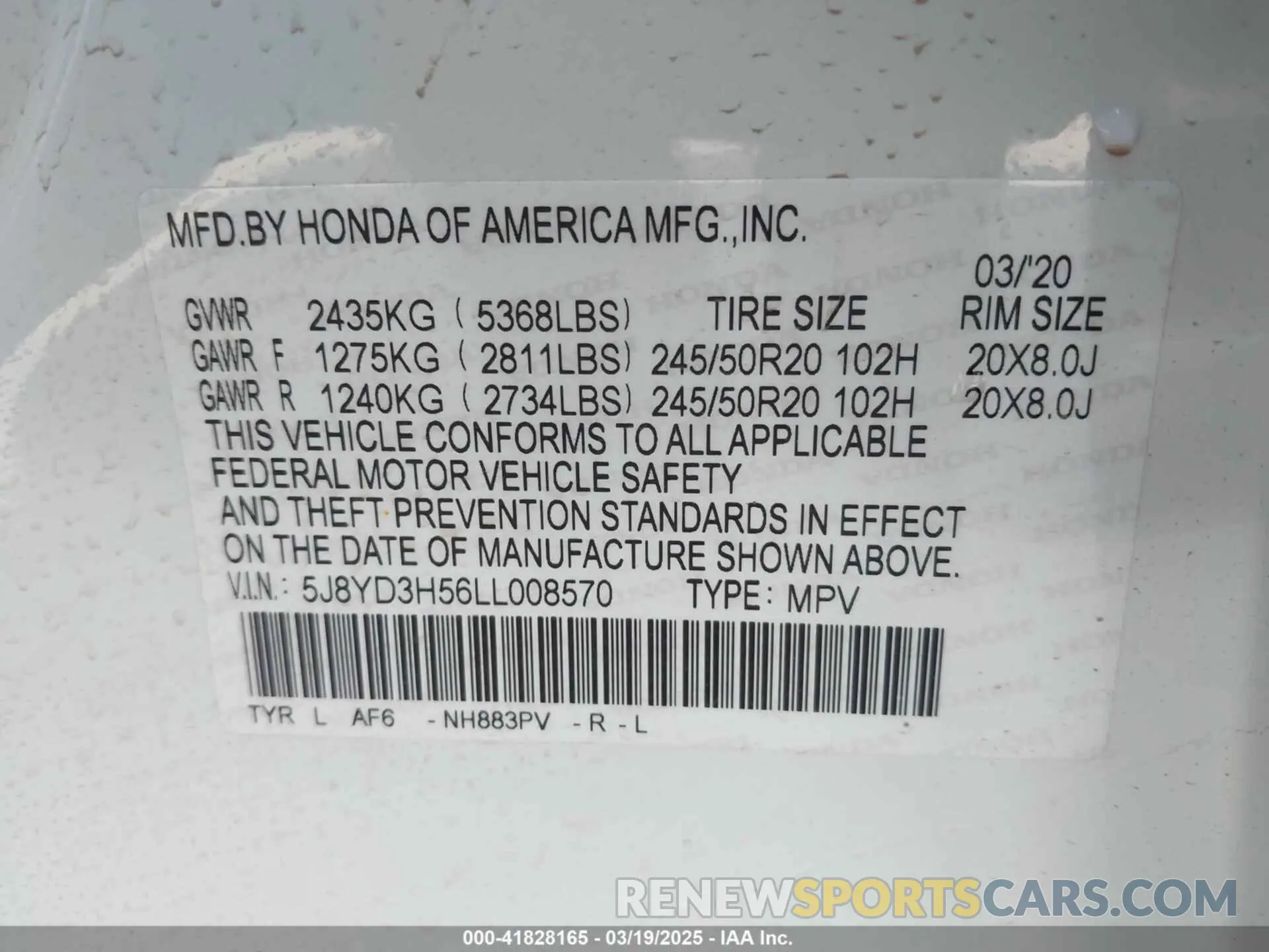 9 fotografías del automóvil dañado 5J8YD3H56LL008570 ACURA MDX 2020