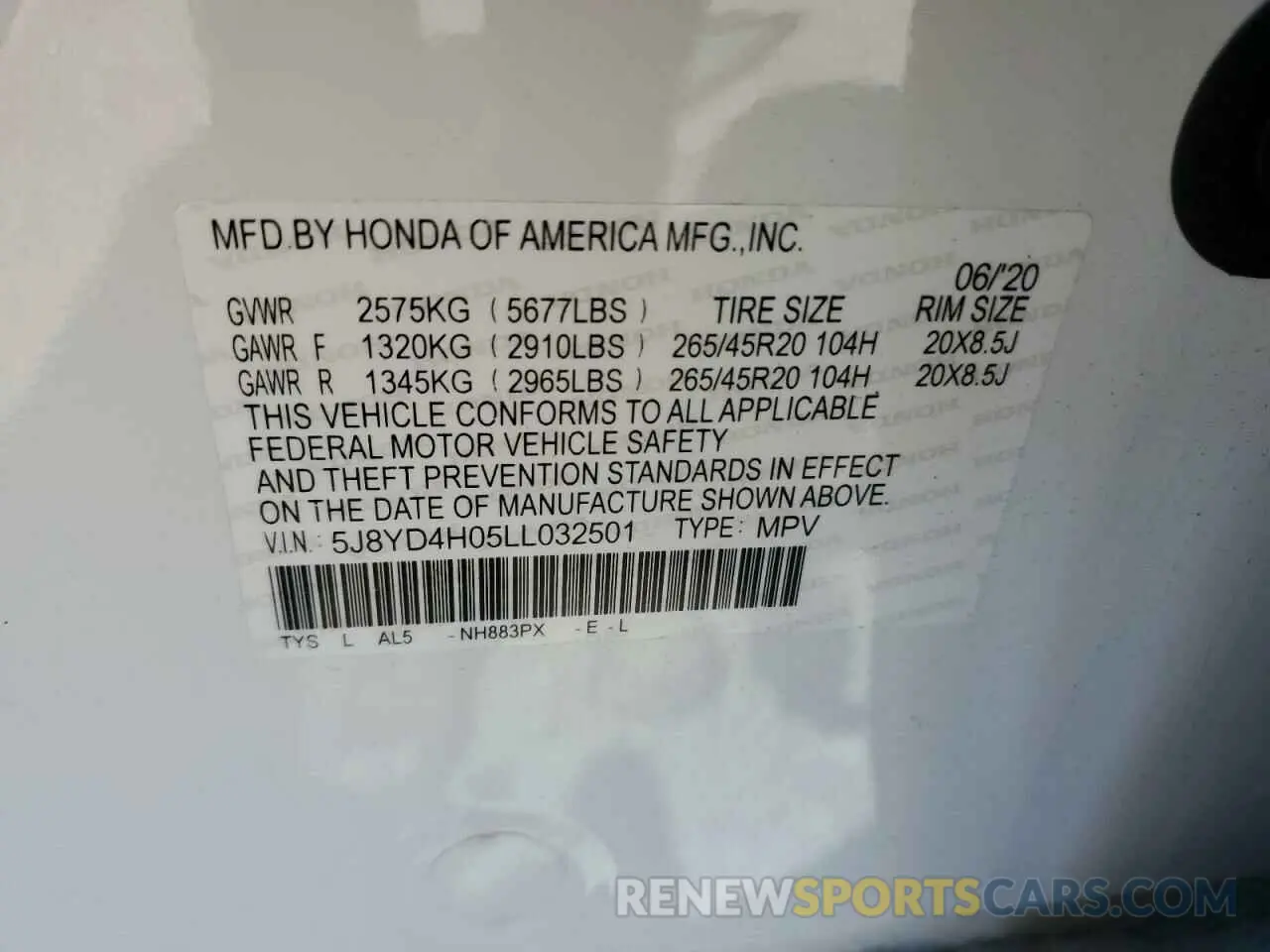 13 fotografías del automóvil dañado 5J8YD4H05LL032501 ACURA MDX 2020