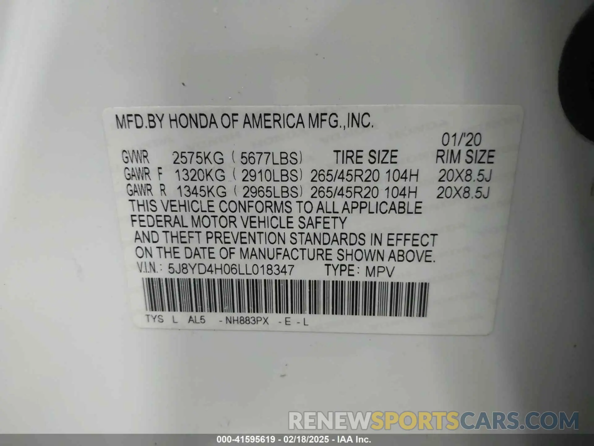 9 fotografías del automóvil dañado 5J8YD4H06LL018347 ACURA MDX 2020