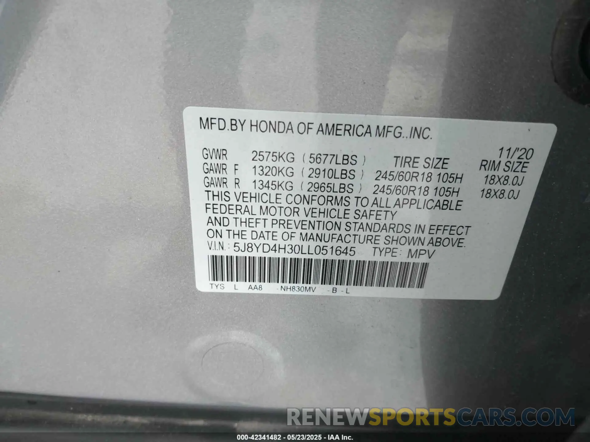 9 fotografías del automóvil dañado 5J8YD4H30LL051645 ACURA MDX 2020