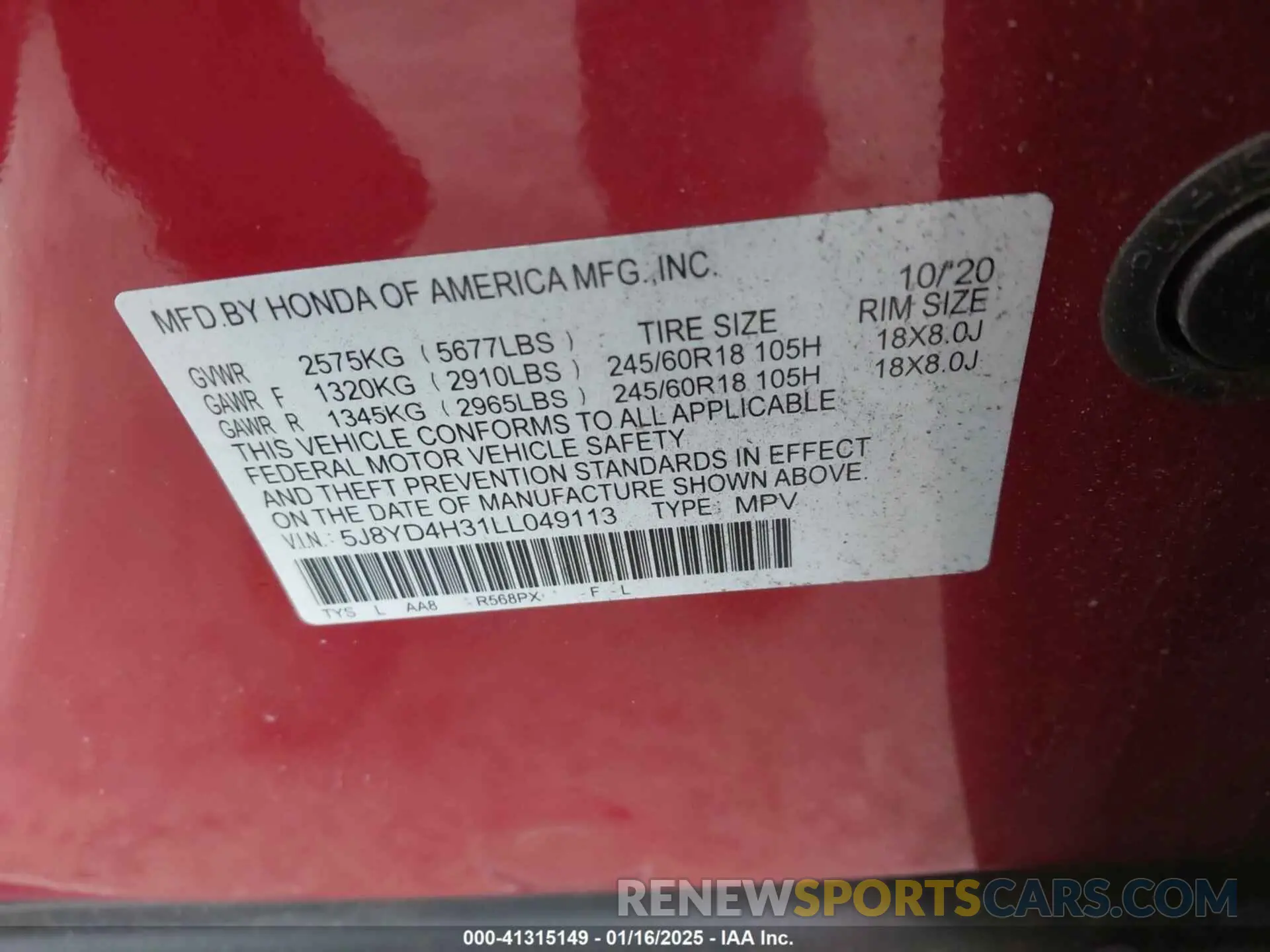 9 fotografías del automóvil dañado 5J8YD4H31LL049113 ACURA MDX 2020