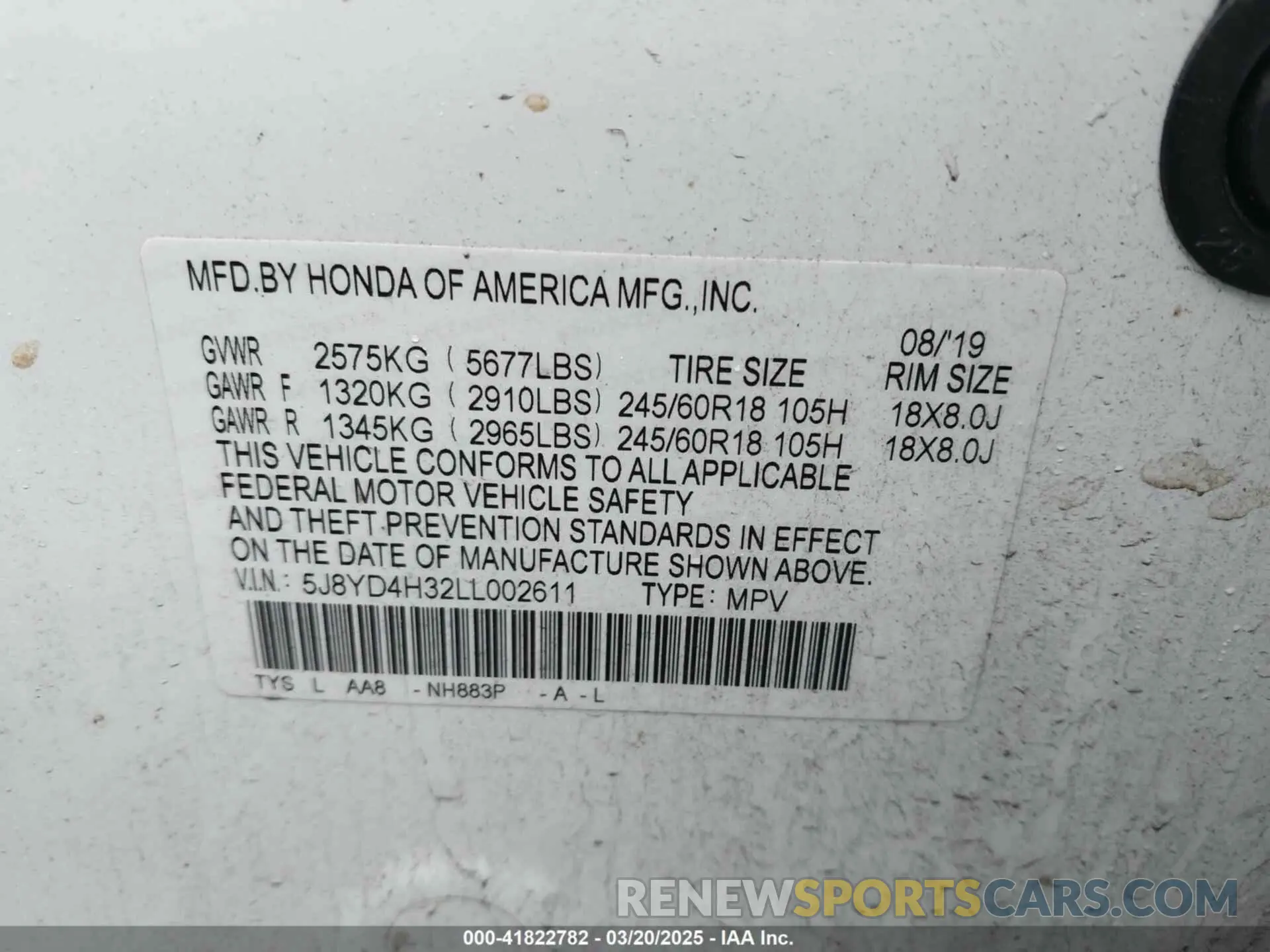 9 fotografías del automóvil dañado 5J8YD4H32LL002611 ACURA MDX 2020