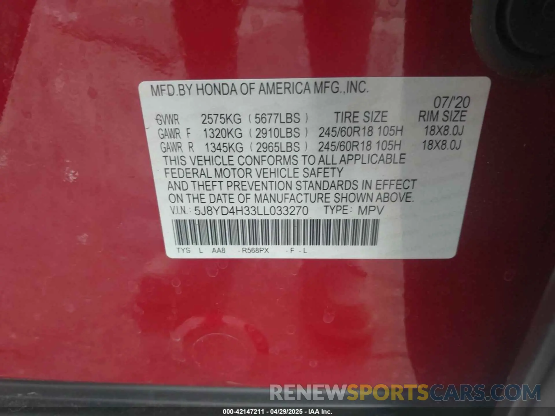 9 fotografías del automóvil dañado 5J8YD4H33LL033270 ACURA MDX 2020