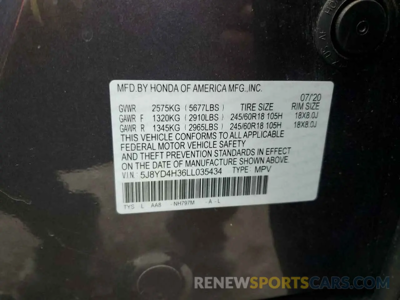 13 fotografías del automóvil dañado 5J8YD4H36LL035434 ACURA MDX 2020