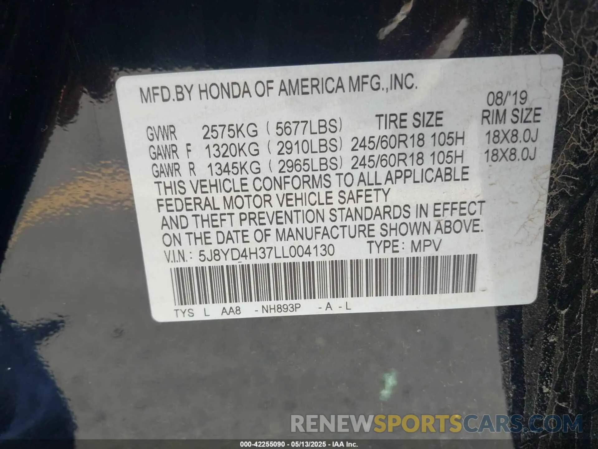 9 fotografías del automóvil dañado 5J8YD4H37LL004130 ACURA MDX 2020