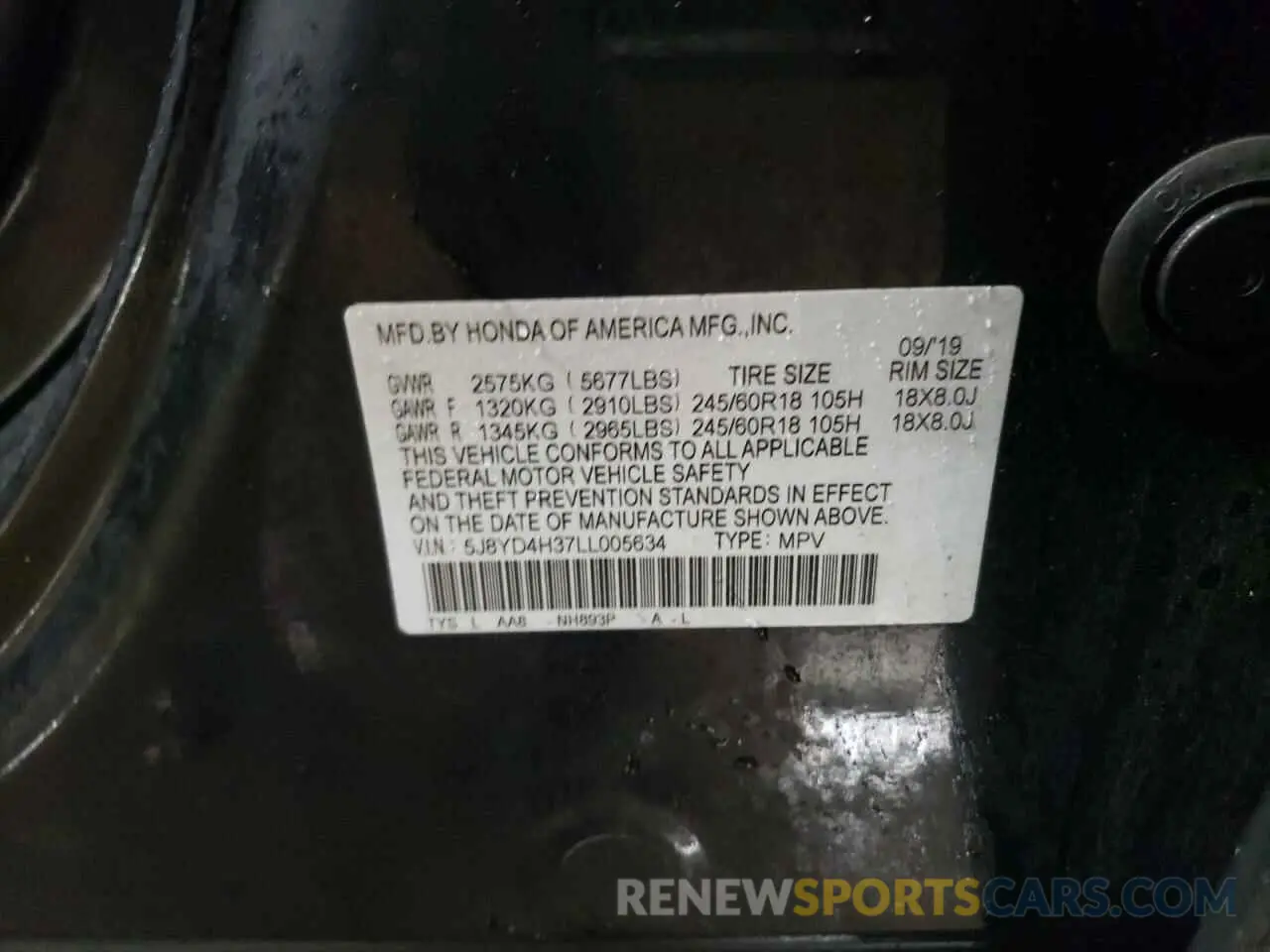 13 fotografías del automóvil dañado 5J8YD4H37LL005634 ACURA MDX 2020