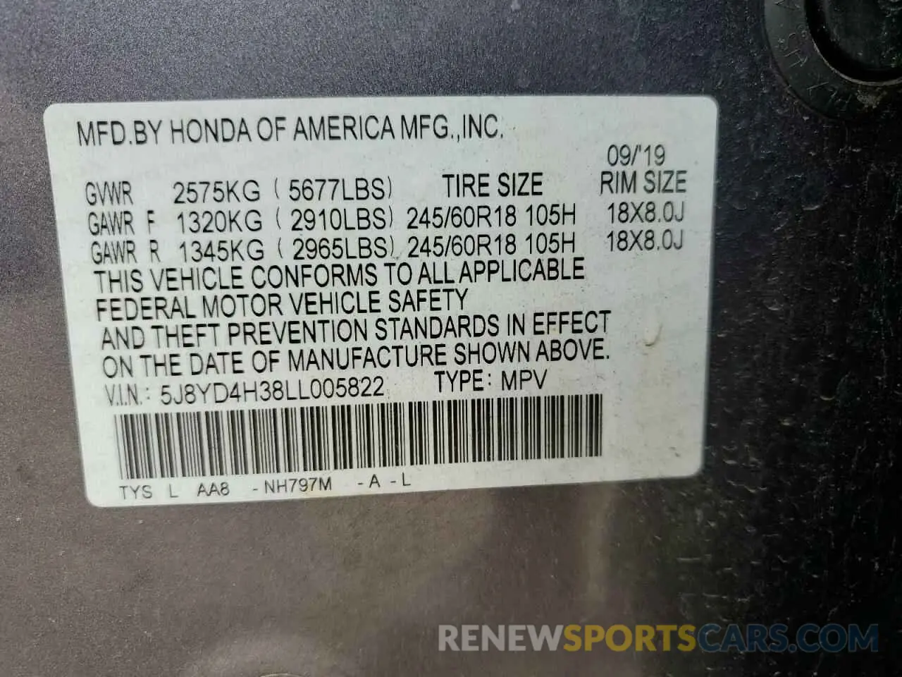13 fotografías del automóvil dañado 5J8YD4H38LL005822 ACURA MDX 2020