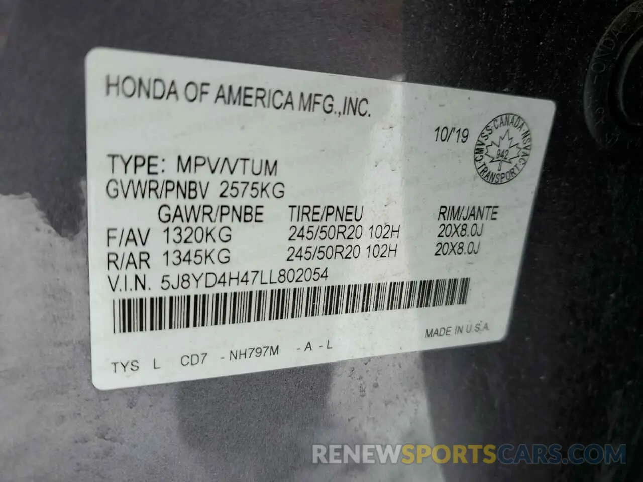13 fotografías del automóvil dañado 5J8YD4H47LL802054 ACURA MDX 2020