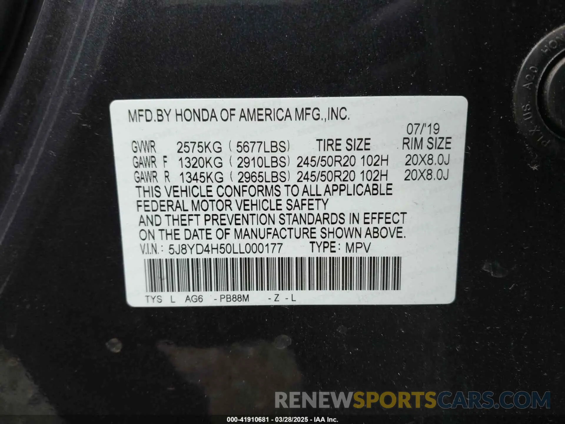 9 fotografías del automóvil dañado 5J8YD4H50LL000177 ACURA MDX 2020