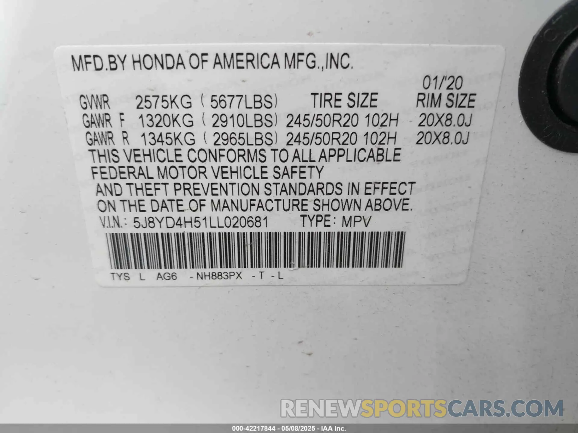 9 fotografías del automóvil dañado 5J8YD4H51LL020681 ACURA MDX 2020