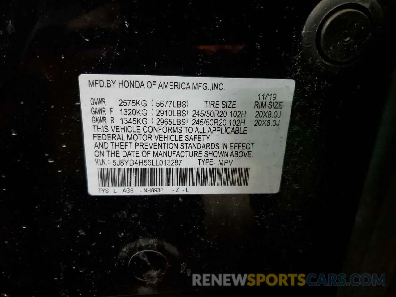 13 fotografías del automóvil dañado 5J8YD4H56LL013287 ACURA MDX 2020