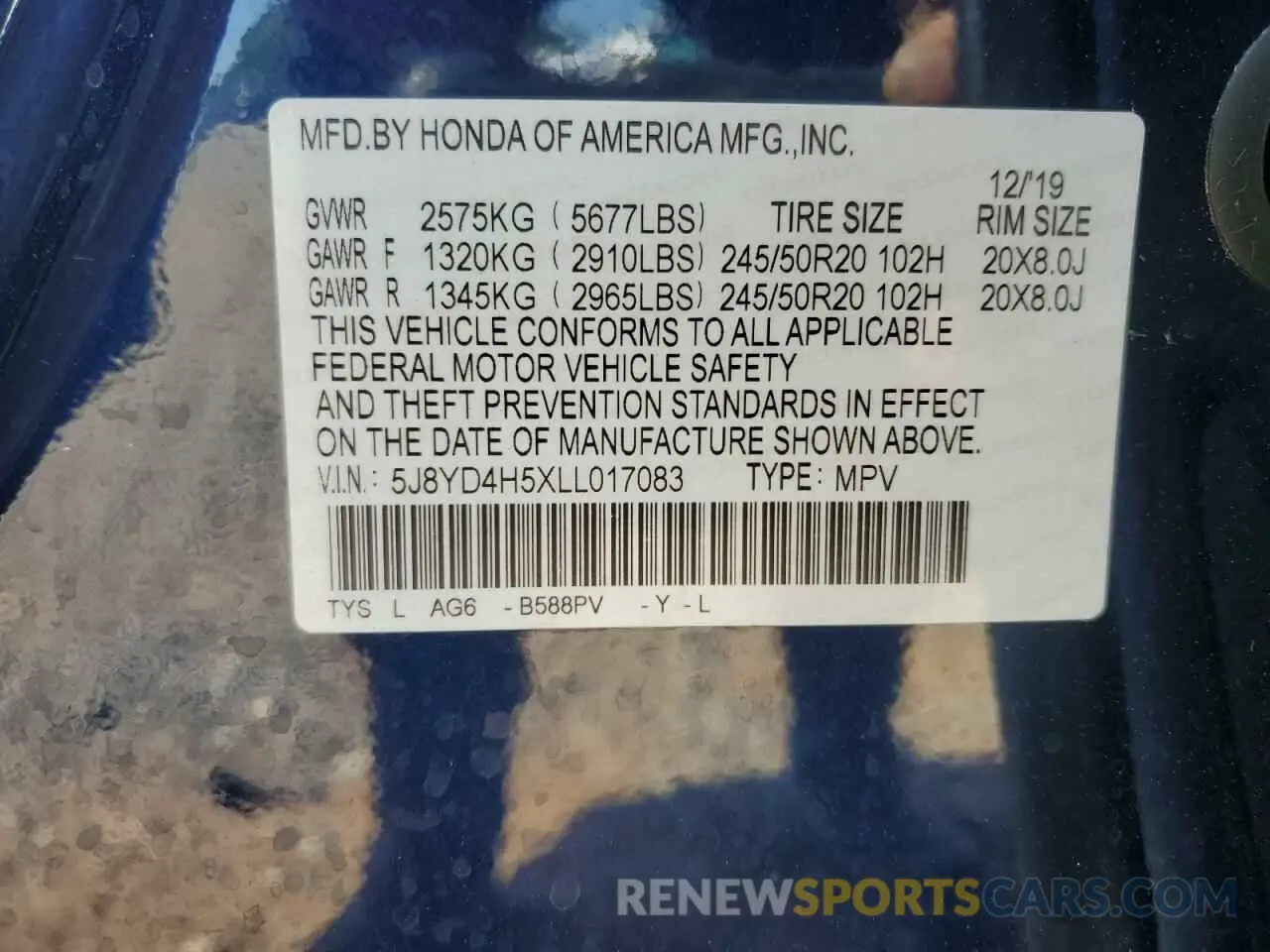 13 fotografías del automóvil dañado 5J8YD4H5XLL017083 ACURA MDX 2020