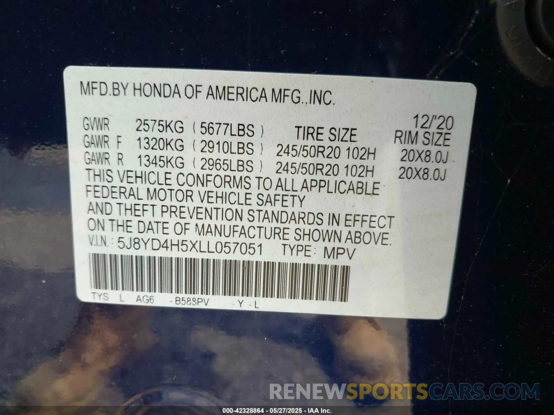 9 fotografías del automóvil dañado 5J8YD4H5XLL057051 ACURA MDX 2020