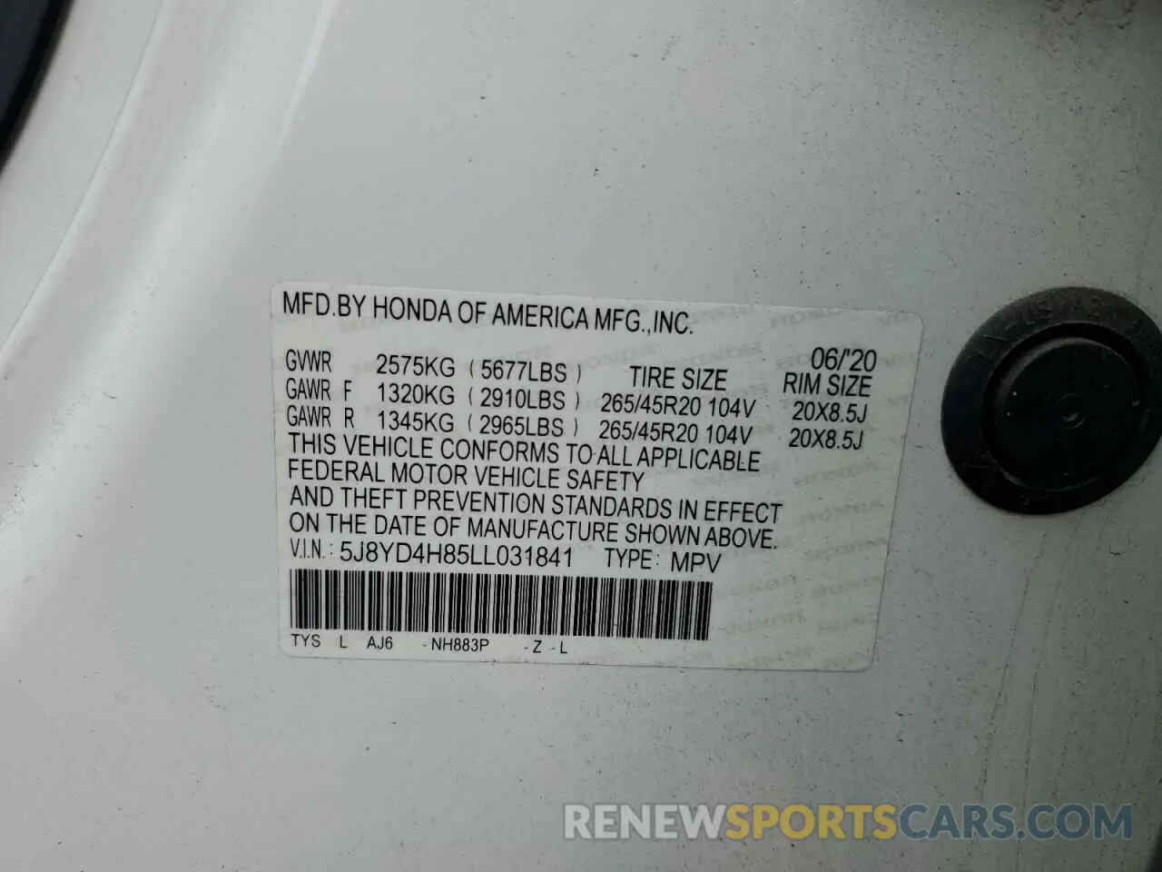 15 fotografías del automóvil dañado 5J8YD4H85LL031841 ACURA MDX 2020
