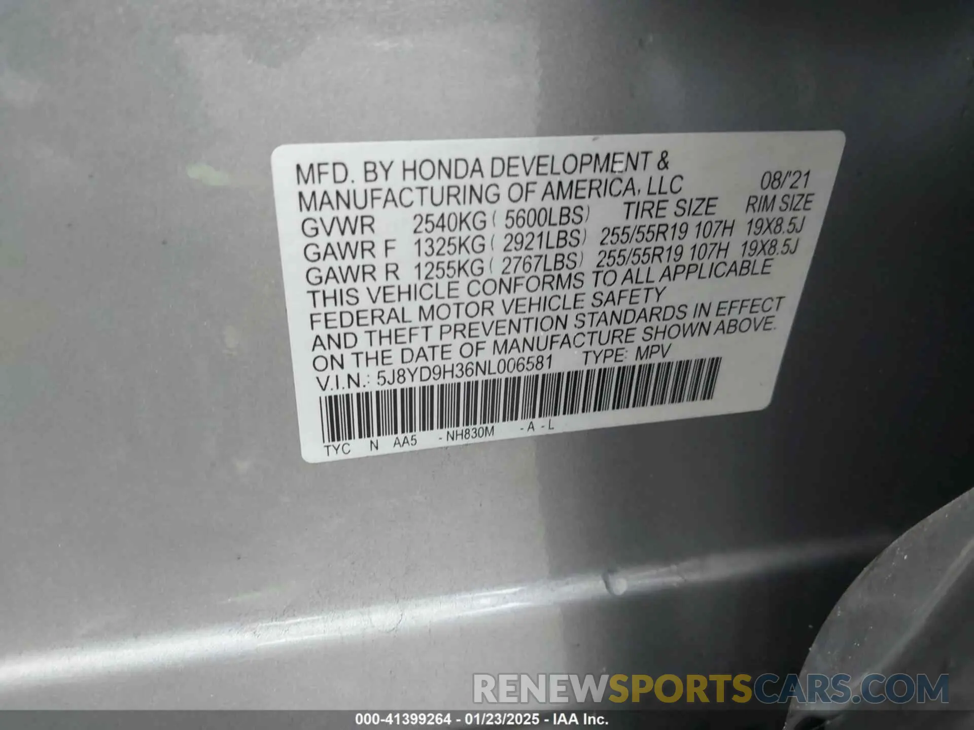 9 fotografías del automóvil dañado 5J8YD9H36NL006581 ACURA MDX 2022