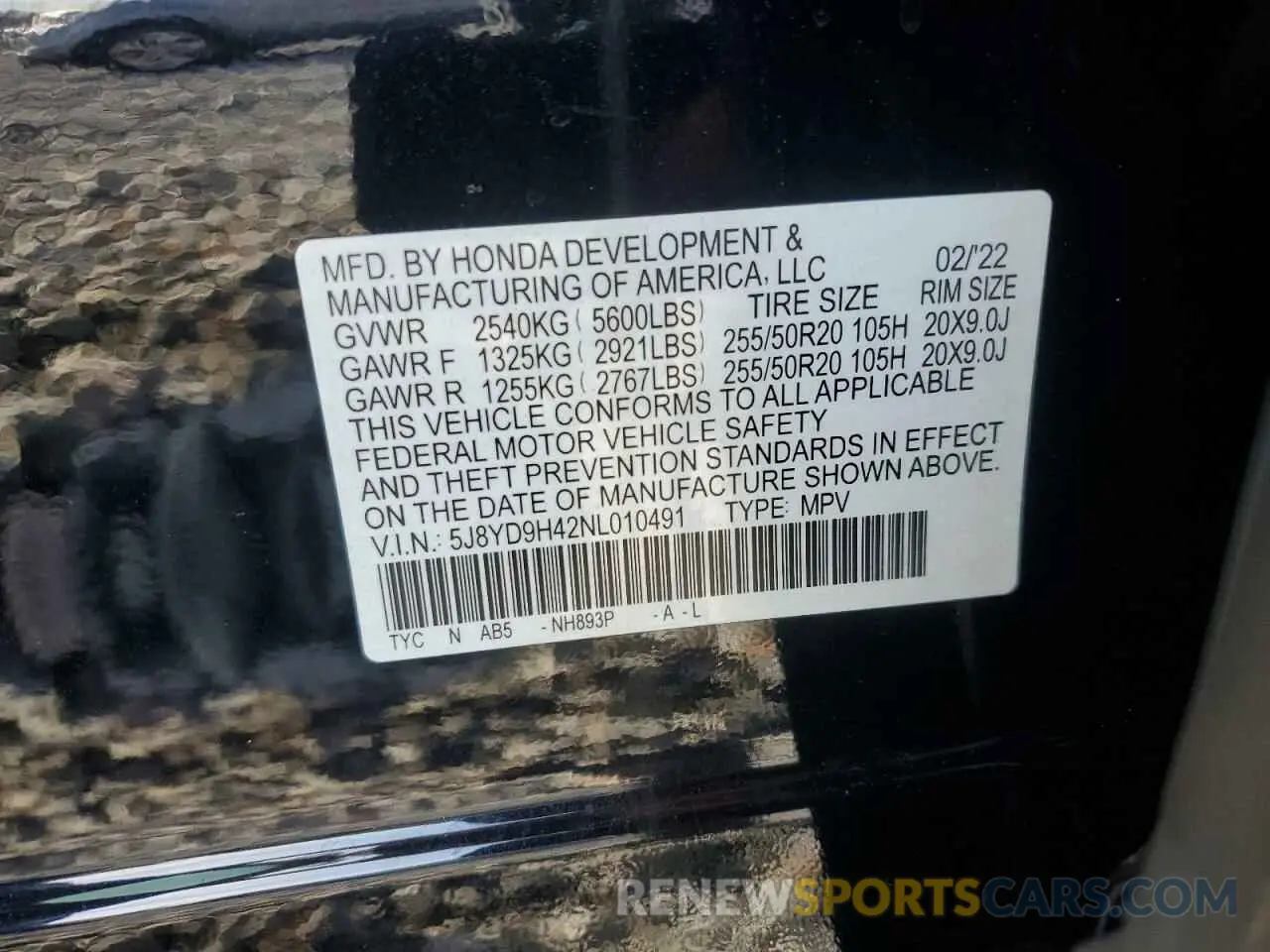 14 fotografías del automóvil dañado 5J8YD9H42NL010491 ACURA MDX 2022