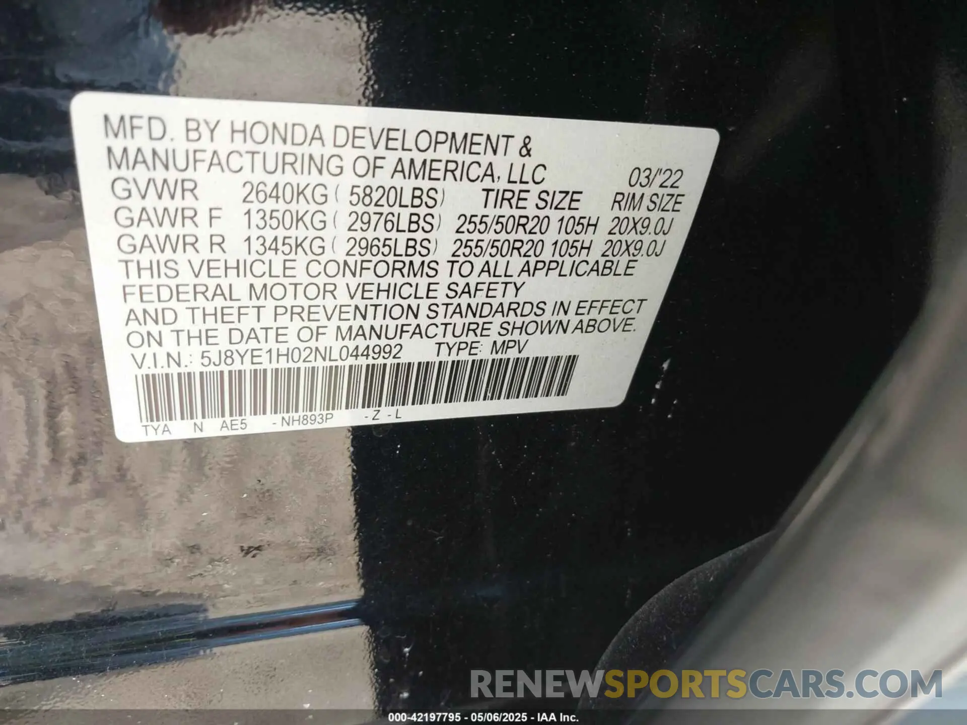 9 fotografías del automóvil dañado 5J8YE1H02NL044992 ACURA MDX 2022