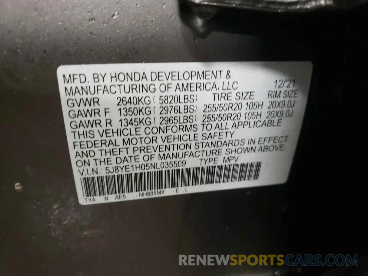 14 fotografías del automóvil dañado 5J8YE1H05NL035509 ACURA MDX 2022