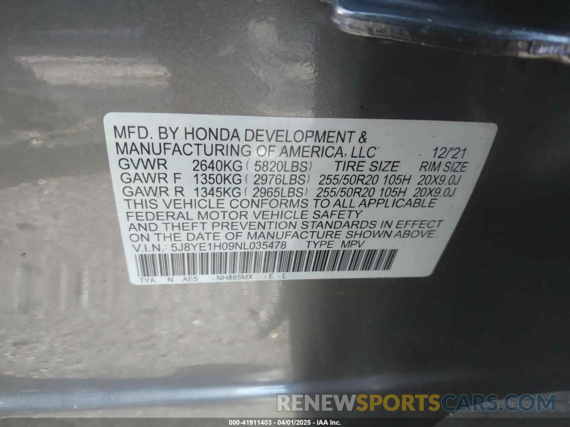 9 fotografías del automóvil dañado 5J8YE1H09NL035478 ACURA MDX 2022