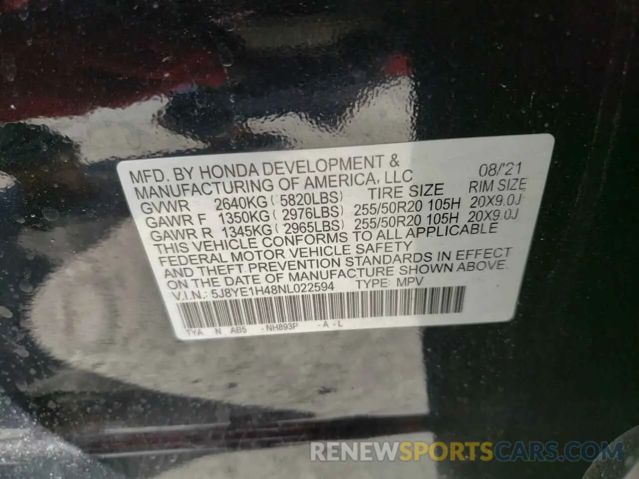 15 fotografías del automóvil dañado 5J8YE1H48NL022594 ACURA MDX 2022