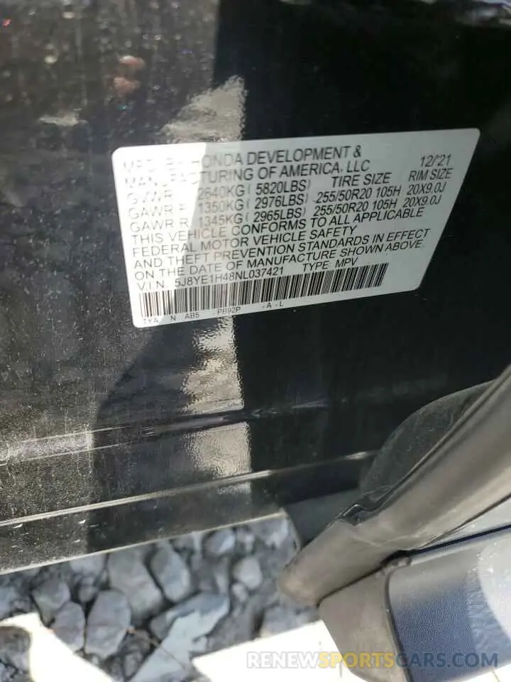 13 fotografías del automóvil dañado 5J8YE1H48NL037421 ACURA MDX 2022
