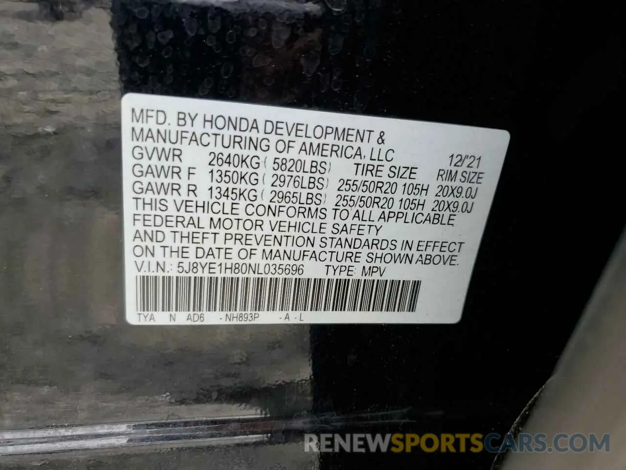 13 fotografías del automóvil dañado 5J8YE1H80NL035696 ACURA MDX 2022
