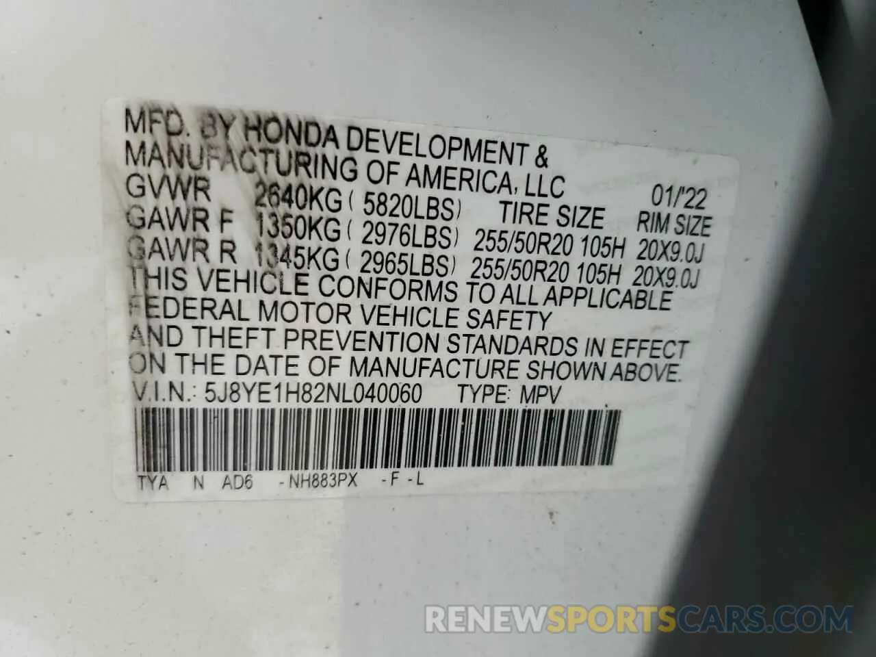 13 fotografías del automóvil dañado 5J8YE1H82NL040060 ACURA MDX 2022