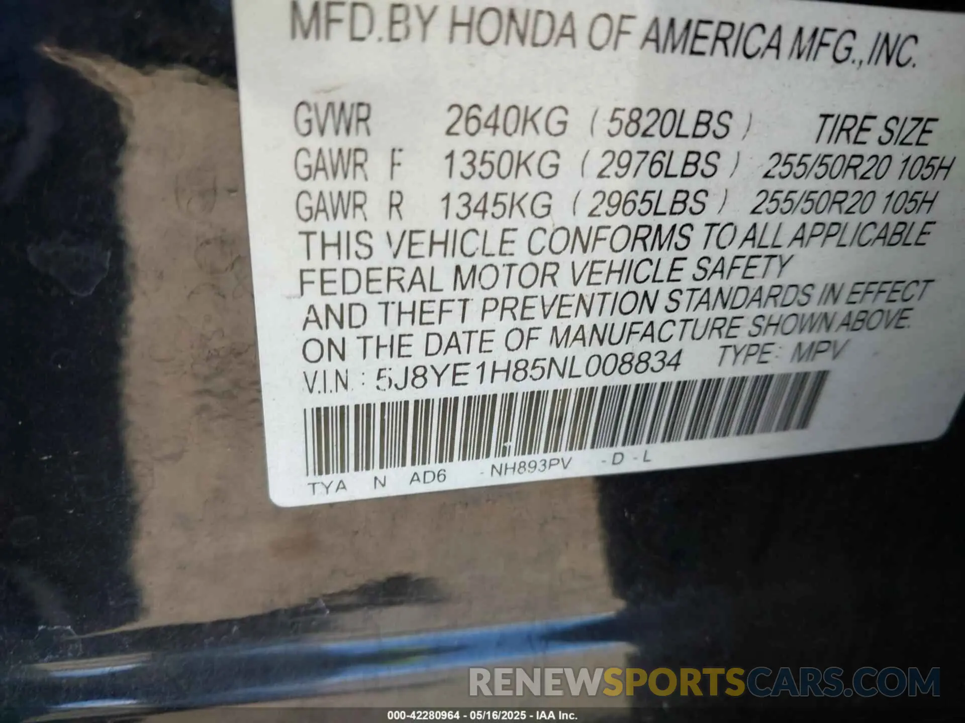 9 fotografías del automóvil dañado 5J8YE1H85NL008834 ACURA MDX 2022