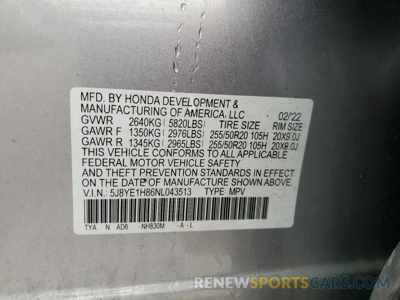 13 fotografías del automóvil dañado 5J8YE1H86NL043513 ACURA MDX 2022