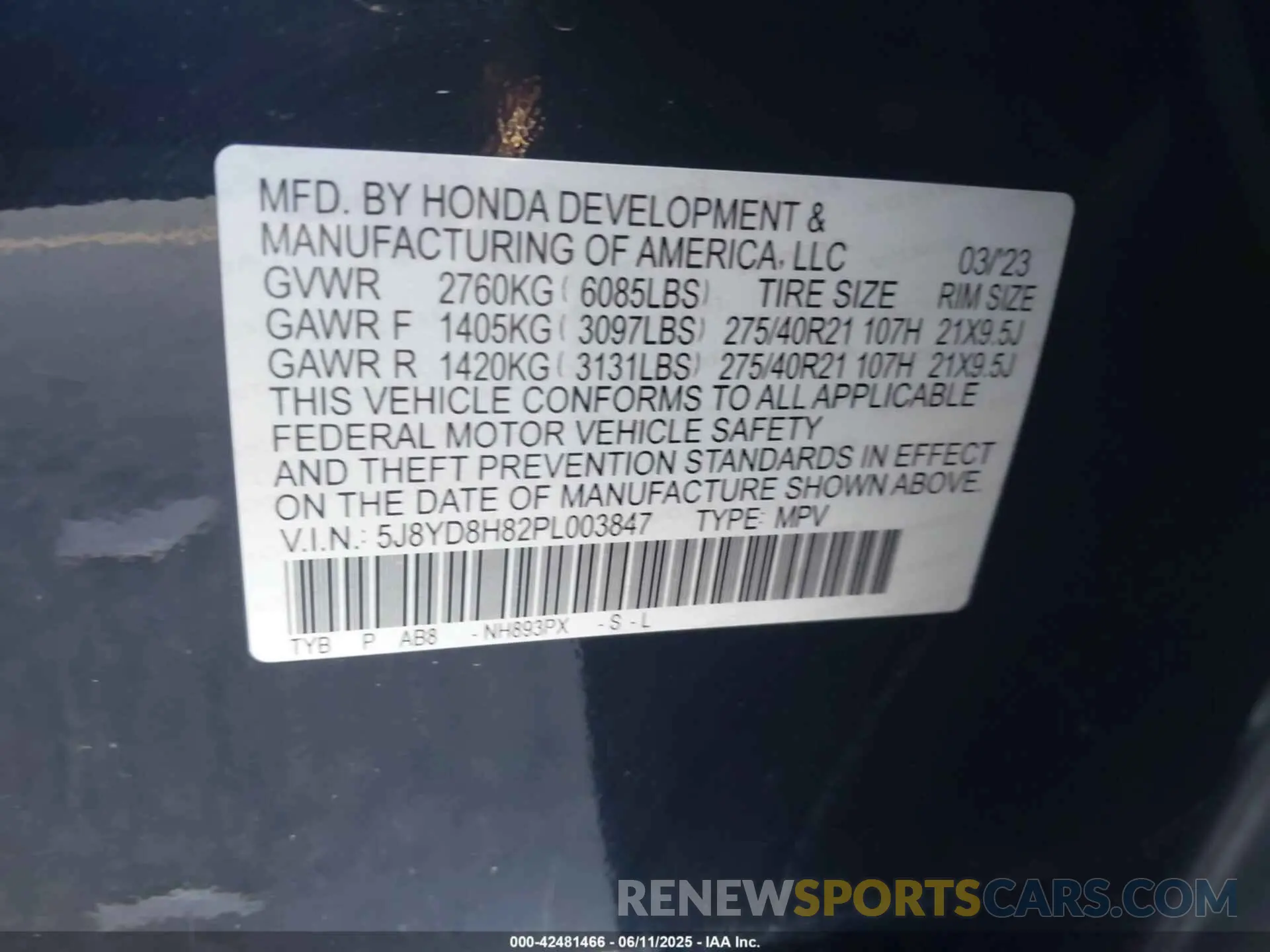 9 fotografías del automóvil dañado 5J8YD8H82PL003847 ACURA MDX 2023