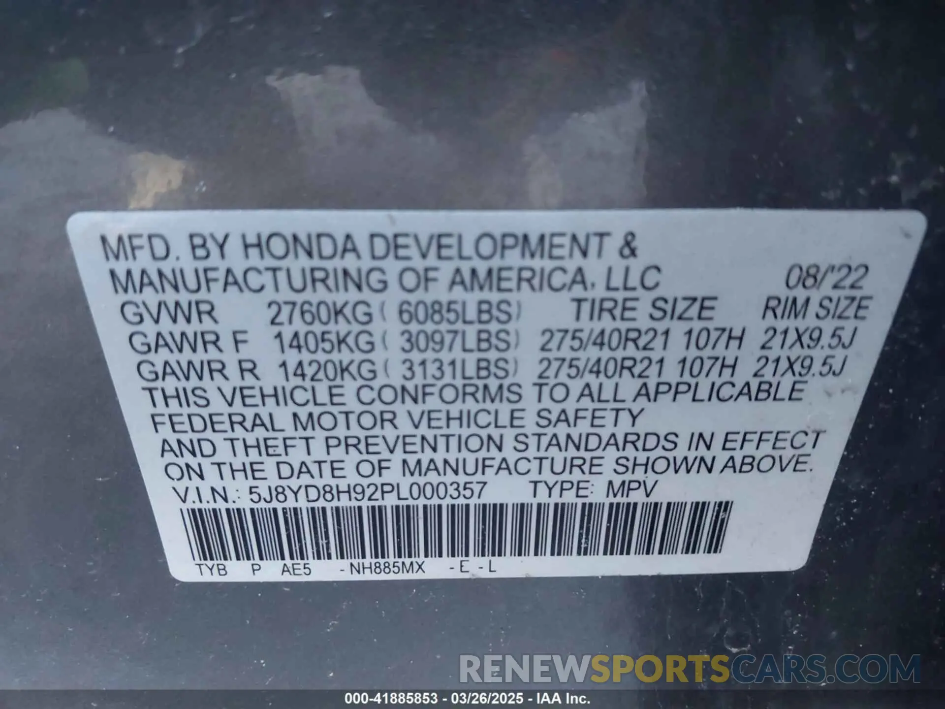 9 fotografías del automóvil dañado 5J8YD8H92PL000357 ACURA MDX 2023