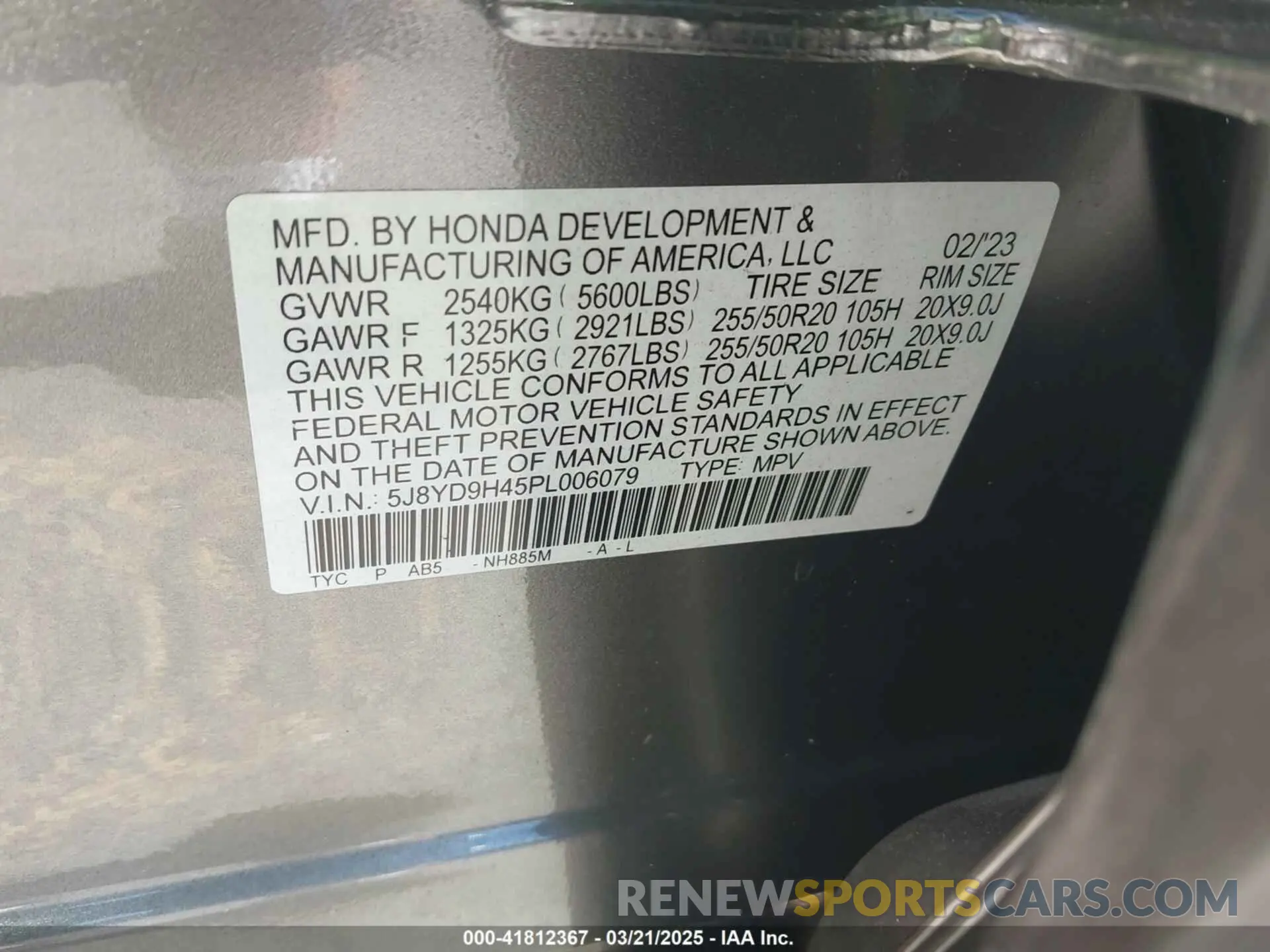 9 fotografías del automóvil dañado 5J8YD9H45PL006079 ACURA MDX 2023