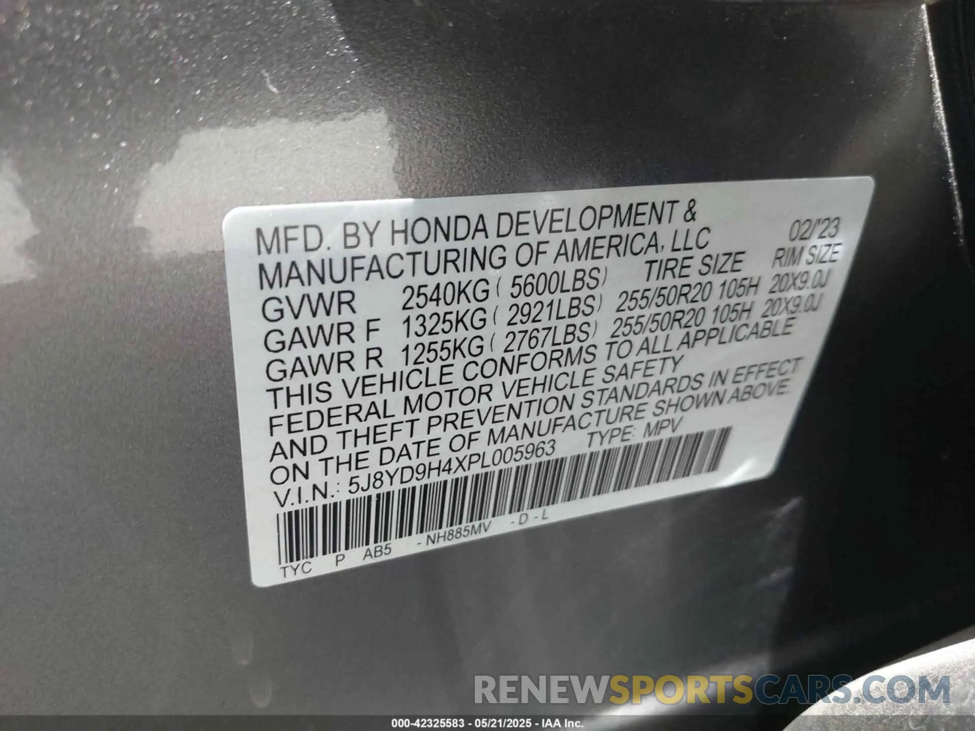 9 fotografías del automóvil dañado 5J8YD9H4XPL005963 ACURA MDX 2023
