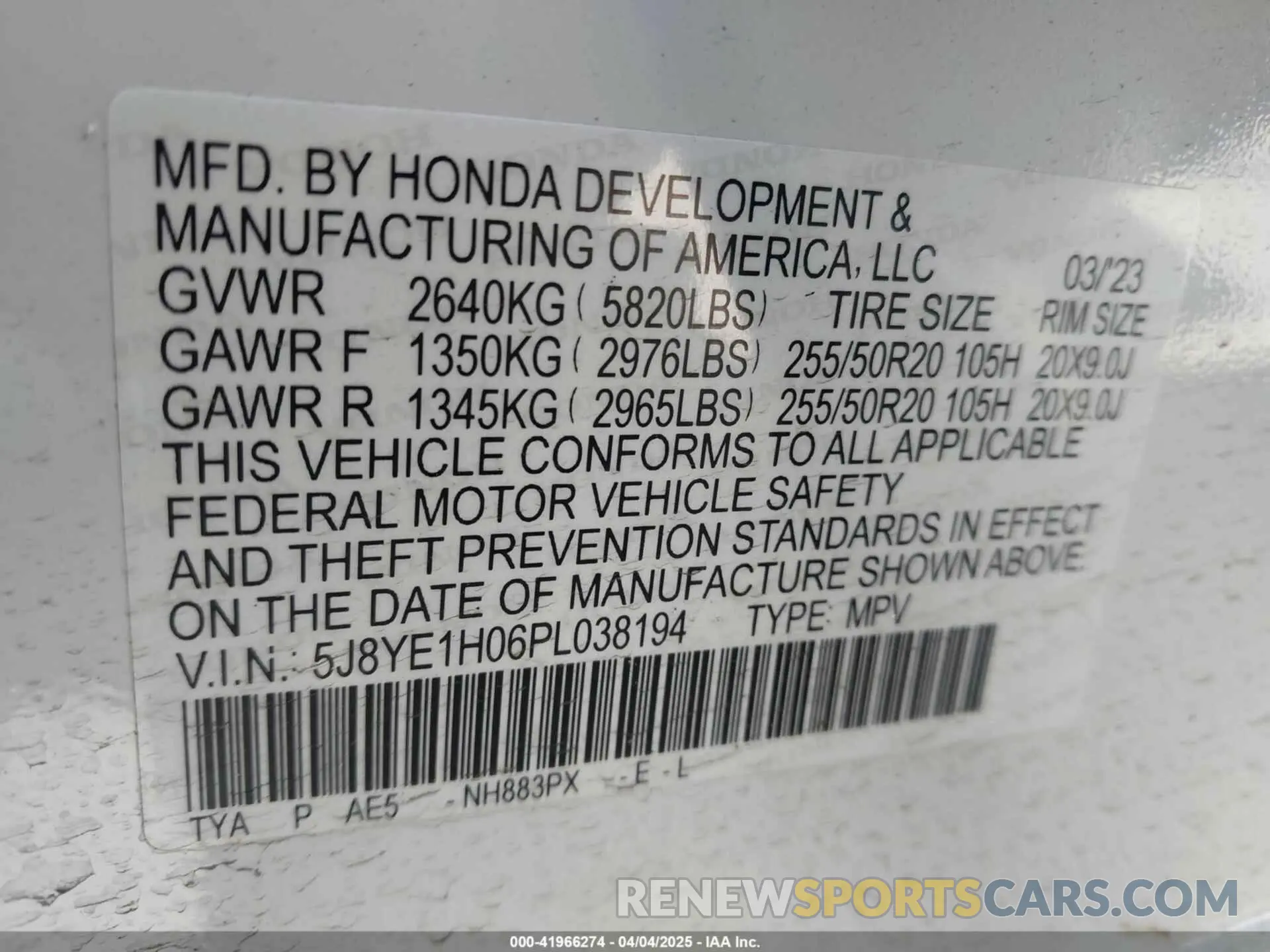 9 fotografías del automóvil dañado 5J8YE1H06PL038194 ACURA MDX 2023