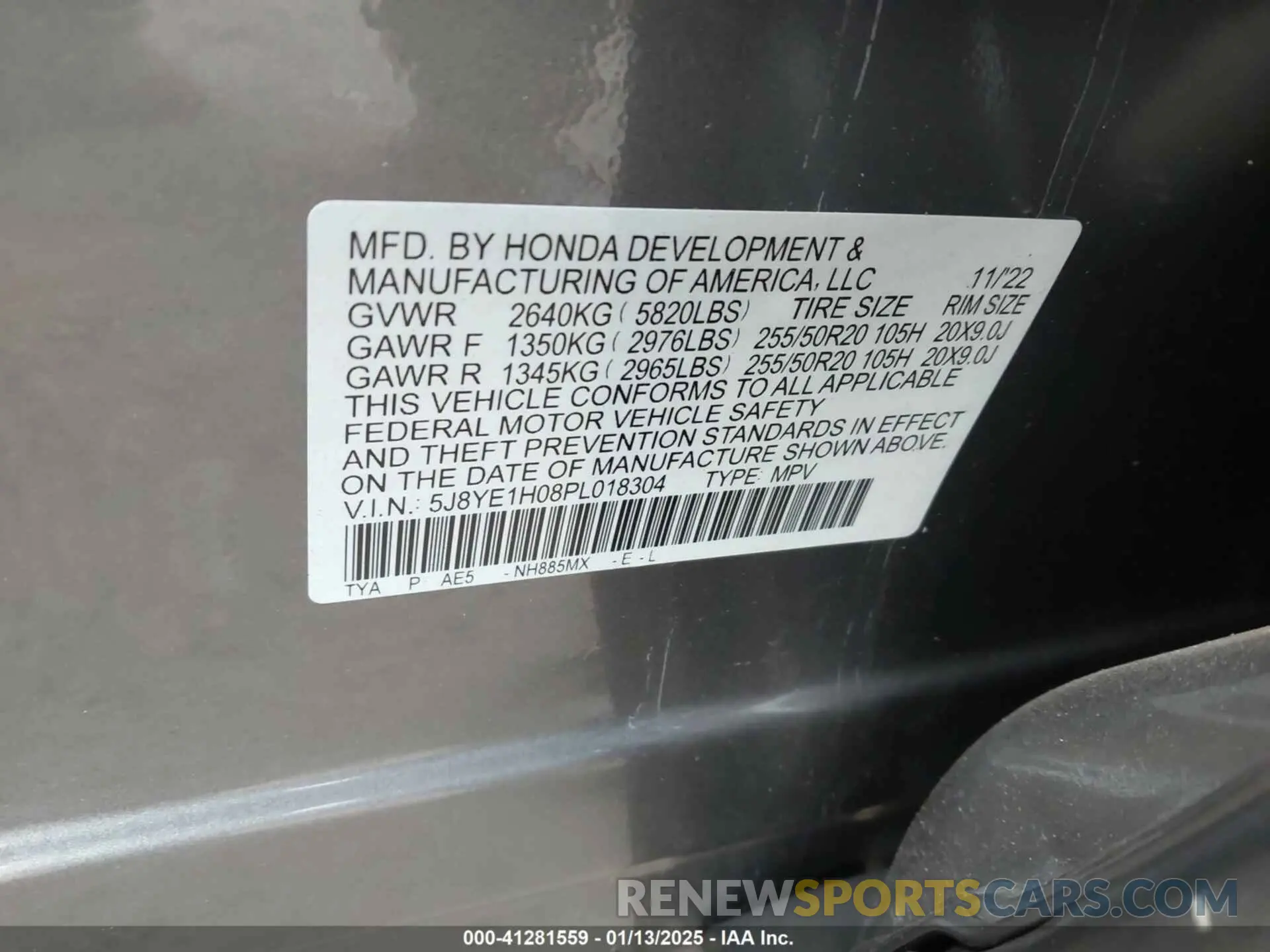 9 fotografías del automóvil dañado 5J8YE1H08PL018304 ACURA MDX 2023