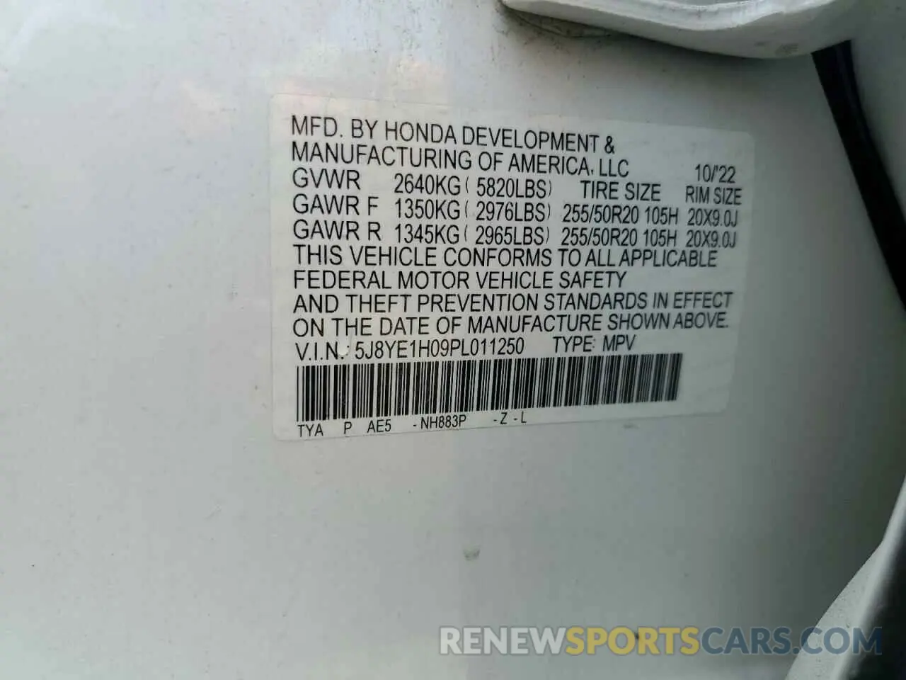 13 fotografías del automóvil dañado 5J8YE1H09PL011250 ACURA MDX 2023