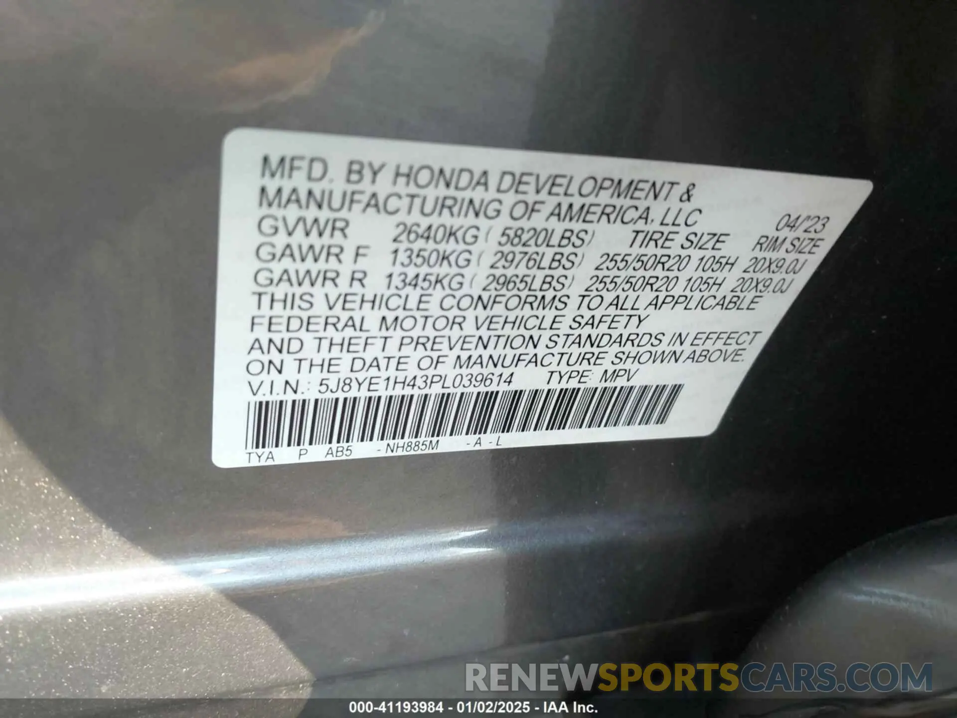 9 fotografías del automóvil dañado 5J8YE1H43PL039614 ACURA MDX 2023