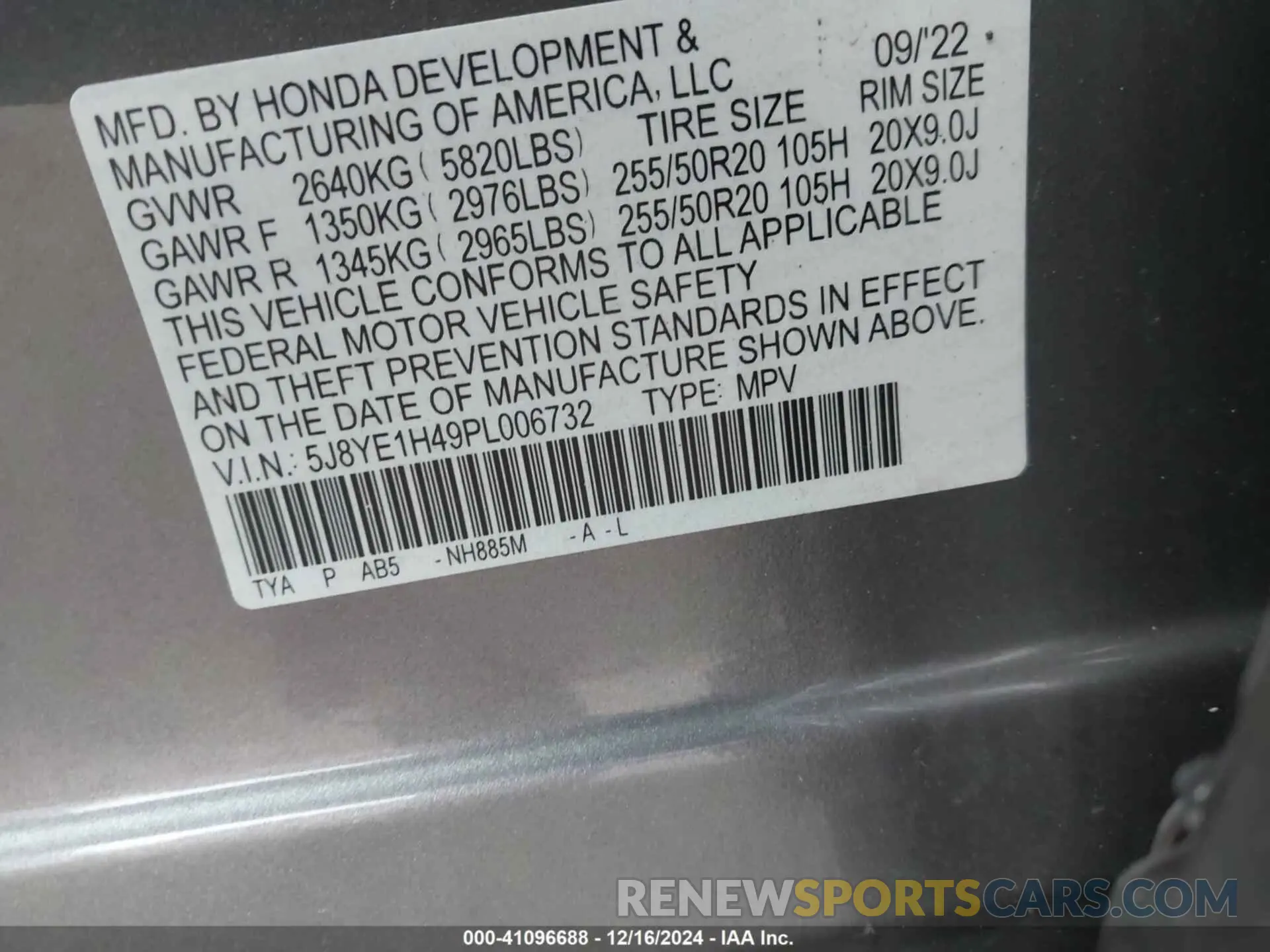 9 fotografías del automóvil dañado 5J8YE1H49PL006732 ACURA MDX 2023