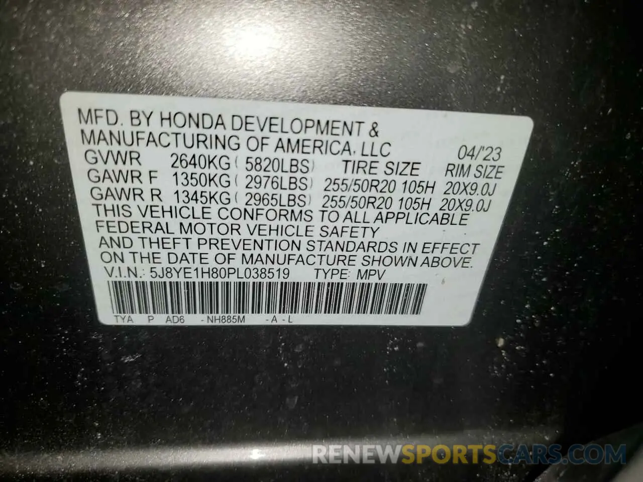 14 fotografías del automóvil dañado 5J8YE1H80PL038519 ACURA MDX 2023