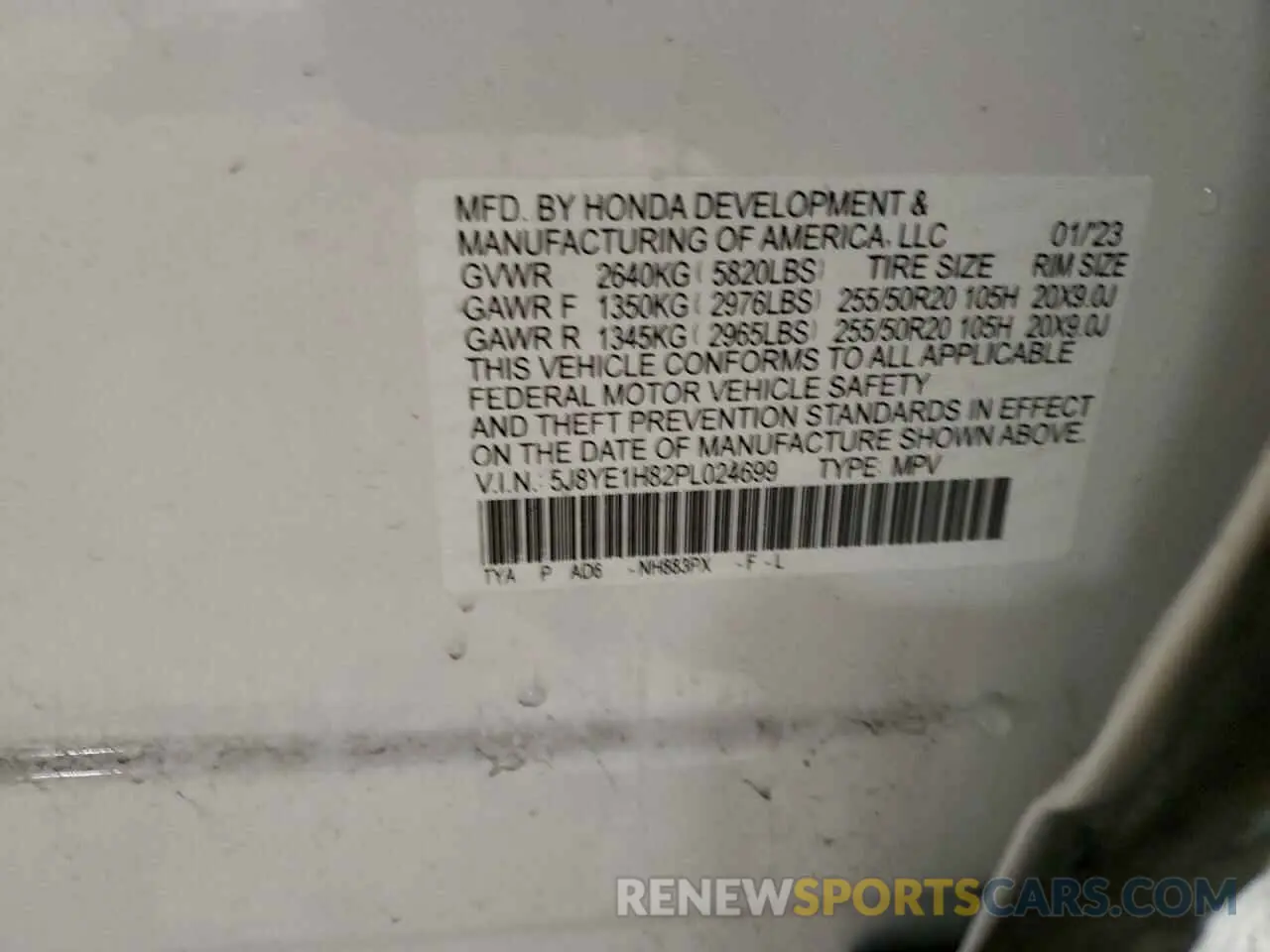 13 fotografías del automóvil dañado 5J8YE1H82PL024699 ACURA MDX 2023