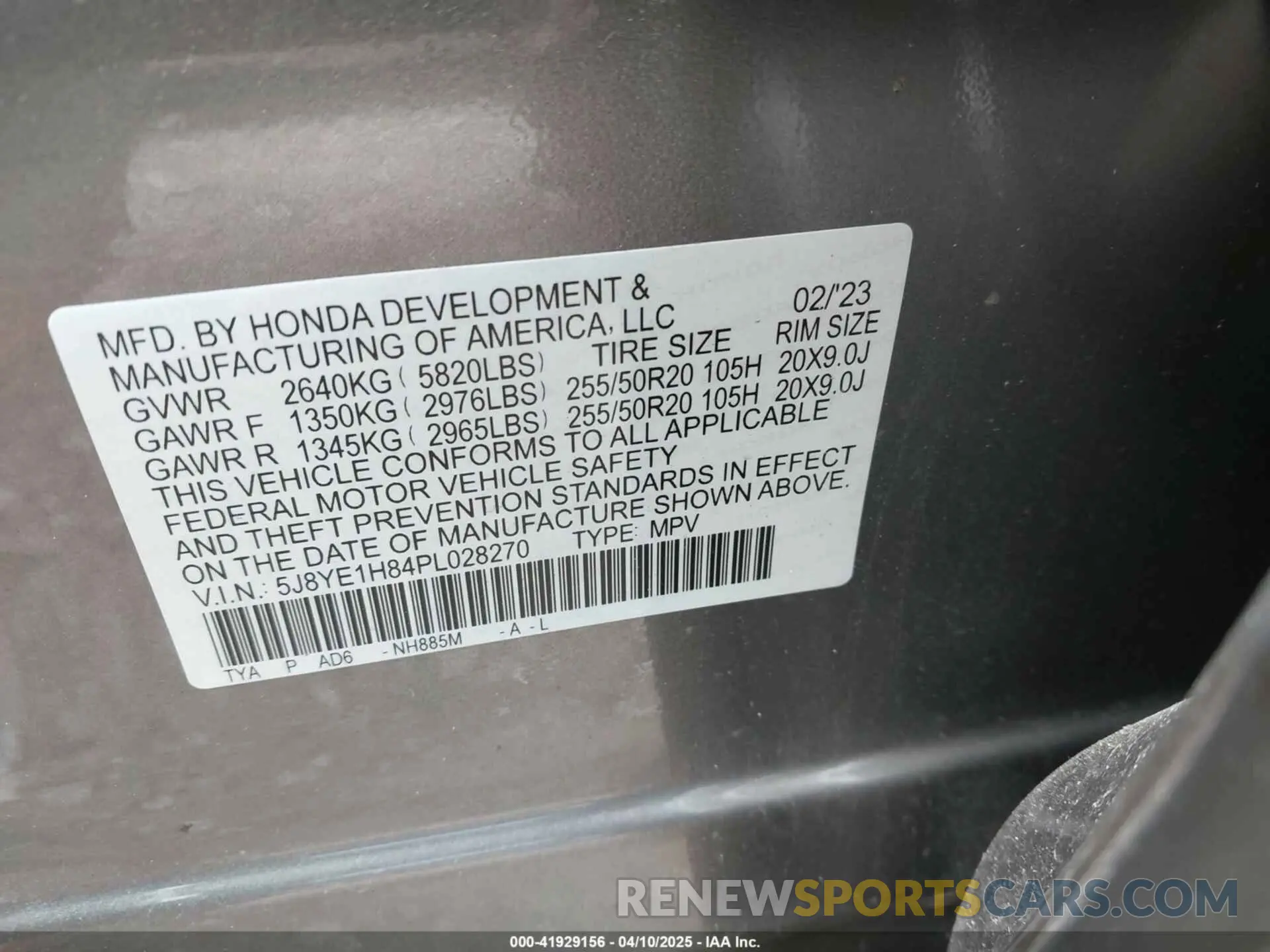 9 fotografías del automóvil dañado 5J8YE1H84PL028270 ACURA MDX 2023