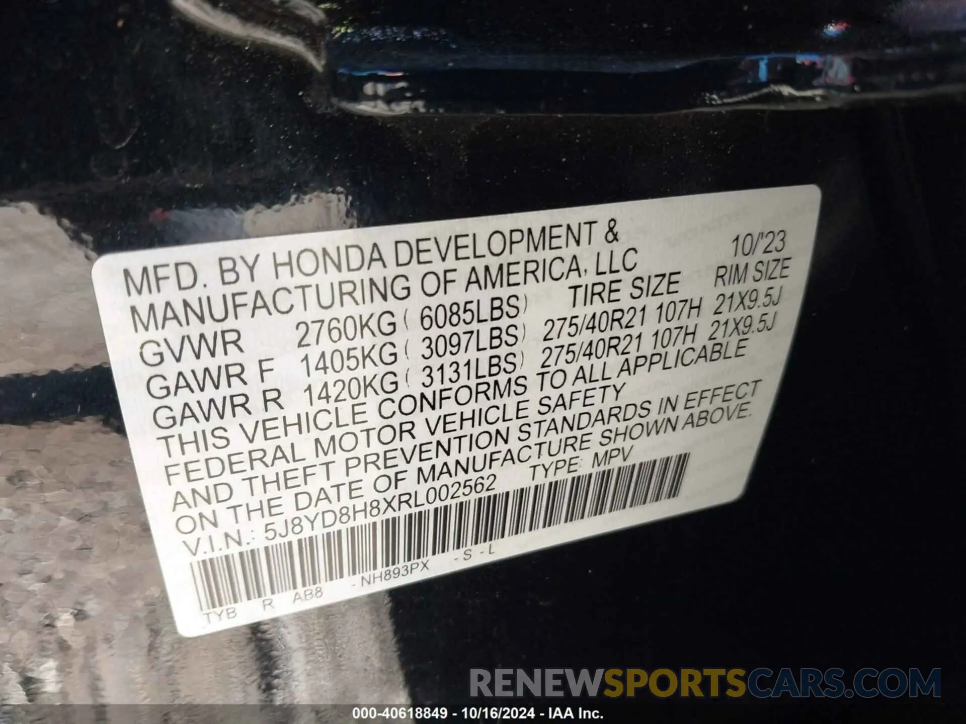 9 fotografías del automóvil dañado 5J8YD8H8XRL002562 ACURA MDX 2024
