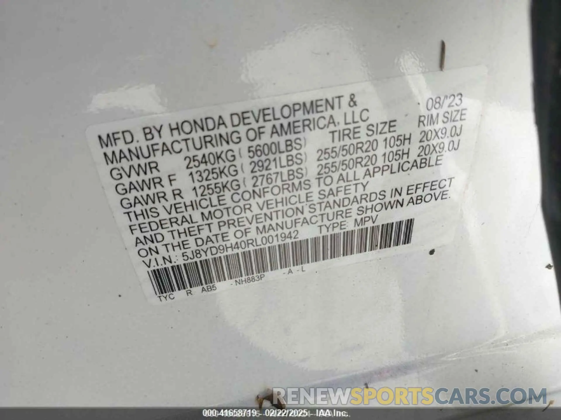 9 fotografías del automóvil dañado 5J8YD9H40RL001942 ACURA MDX 2024