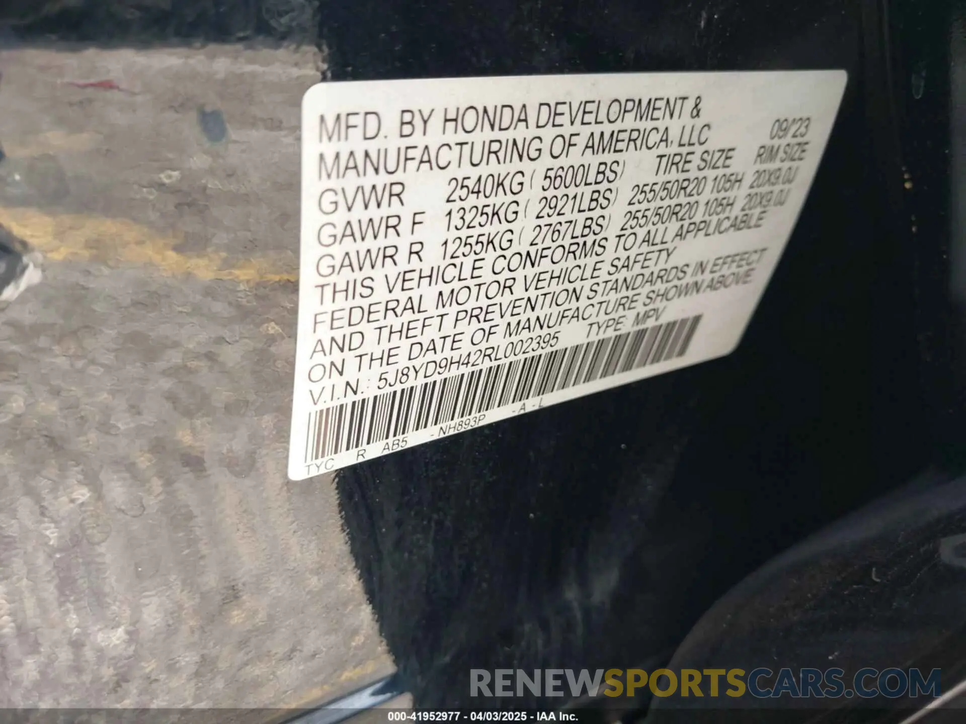 9 fotografías del automóvil dañado 5J8YD9H42RL002395 ACURA MDX 2024
