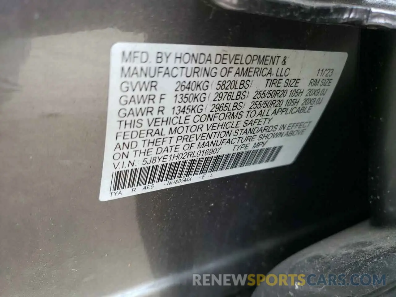 16 fotografías del automóvil dañado 5J8YE1H02RL016907 ACURA MDX 2024