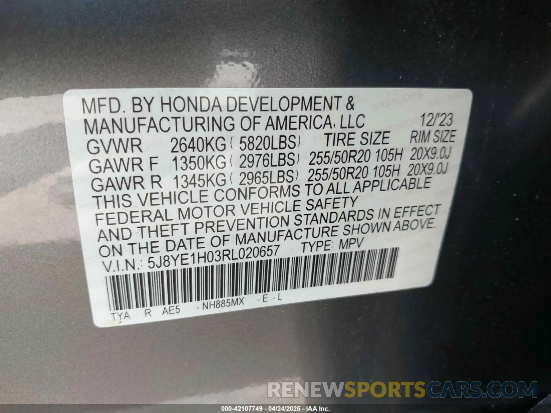 9 fotografías del automóvil dañado 5J8YE1H03RL020657 ACURA MDX 2024