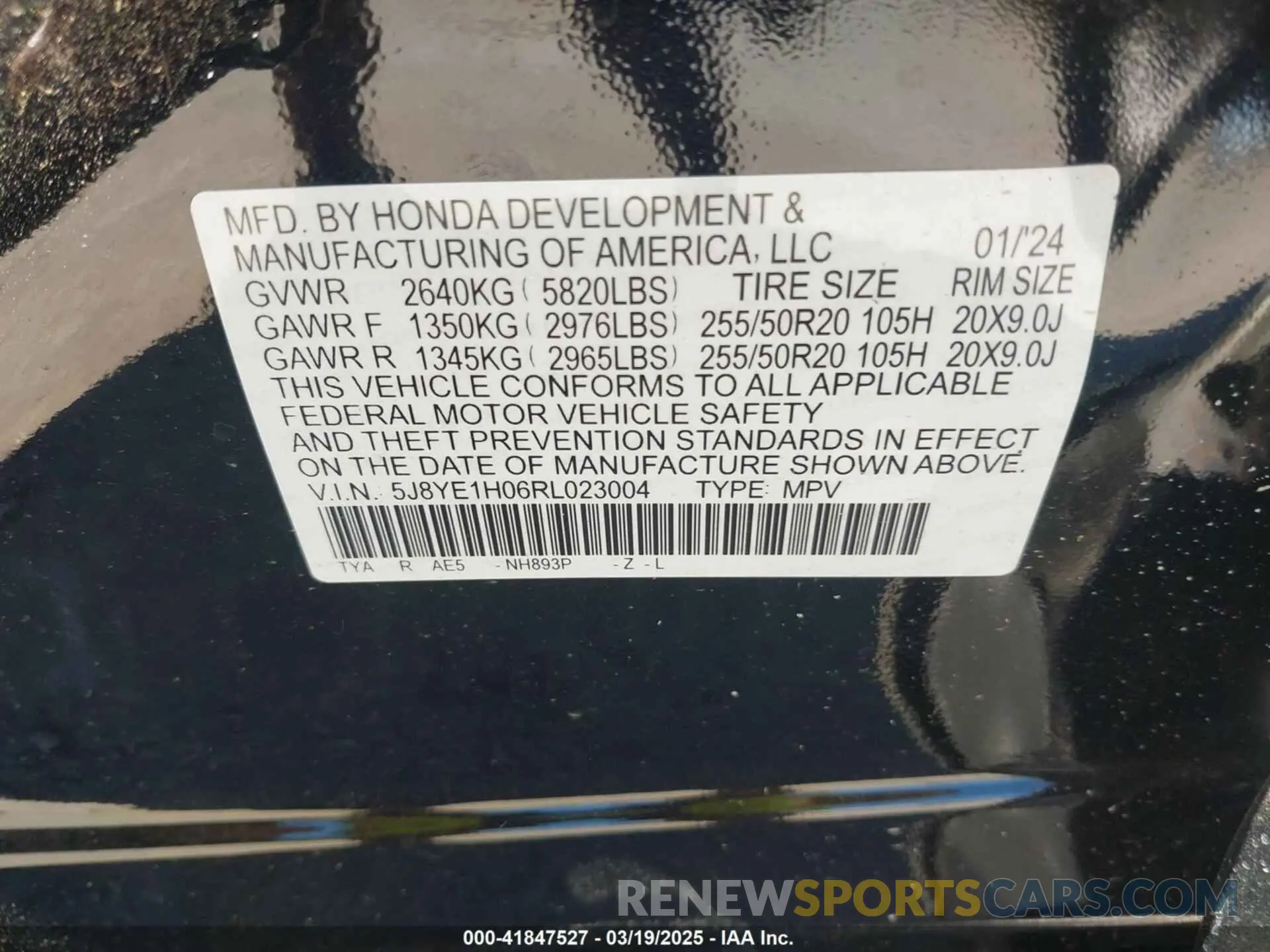 9 fotografías del automóvil dañado 5J8YE1H06RL023004 ACURA MDX 2024